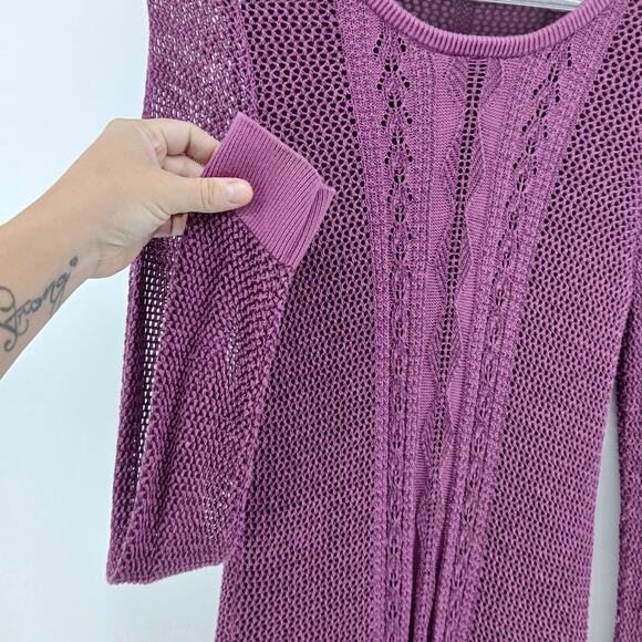 Purple Open Knit Crew Sweater Women XS Y2K Goth Edgy Alternative Boho Vamp Fairy - Picture 2 of 10